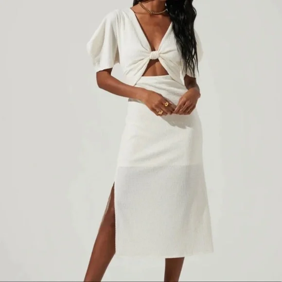 Normandie Cutout Puff Sleeve Midi Dress White / L